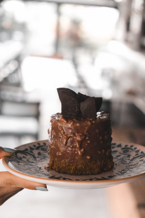 "Layered Cake Slice on a Fancy Plate"の写真素材