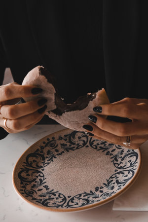 Chocolate inside thin baked dough. Turkish name is bomb.の写真素材