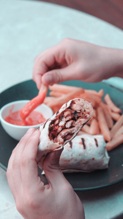 Delicious and grilled wrap sandwichの写真素材