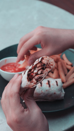 Delicious and grilled wrap sandwichの写真素材