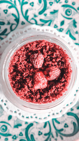 Very delicious dessert in jars, sweet and cakes in jars