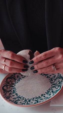 Chocolate inside thin baked dough.の写真素材