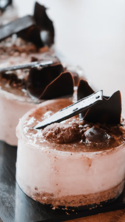 Elegant Layered Cake on a Rustic Wooden Tableの写真素材