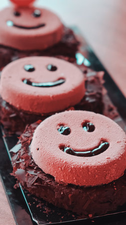 Chocolate Drip Cake with Berries and Flowersの写真素材