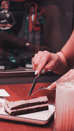 Chocolate Drip Cake with Berries and Flowersの写真素材