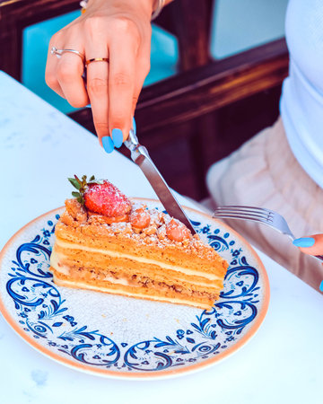 Chocolate Drip Cake with Berries and Flowersの写真素材