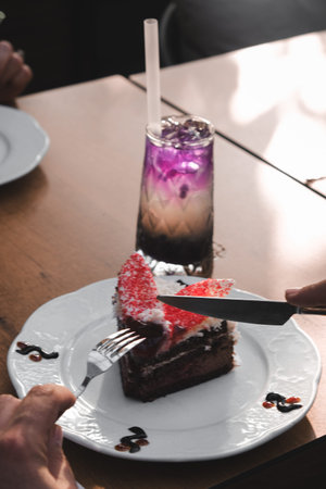 Layered Cake Slice on a Fancy Plate