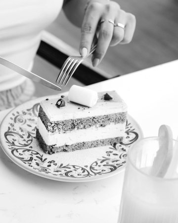 Chocolate Drip Cake with Berries and Flowersの写真素材