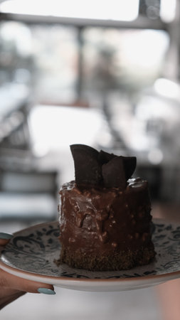 "Layered Cake Slice on a Fancy Plate"の写真素材