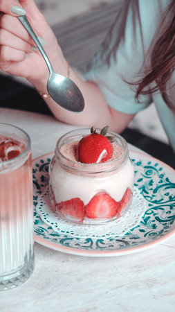 Very delicious dessert in jars, sweet and cakes in jars