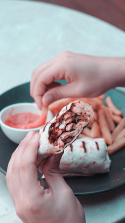 Delicious and grilled wrap sandwichの写真素材