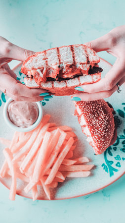 Homemade hamburger with fresh vegetablesの写真素材