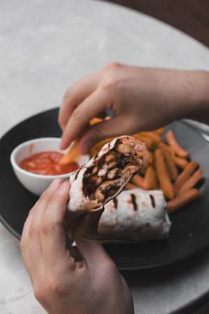 Delicious and grilled wrap sandwichの写真素材