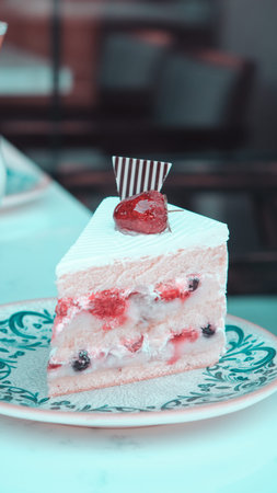 Colorful Fruit Topped Cake on White Background