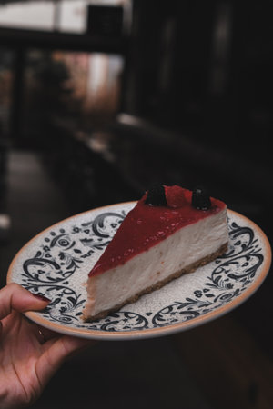 "Layered Cake Slice on a Fancy Plate"の写真素材