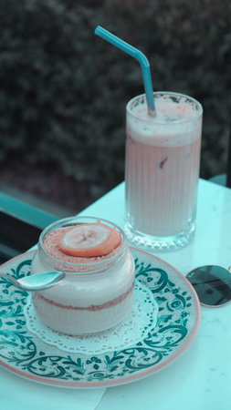 Very delicious dessert in jars, sweet and cakes in jars