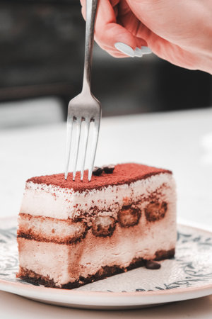 "Layered Cake Slice on a Fancy Plate"の写真素材