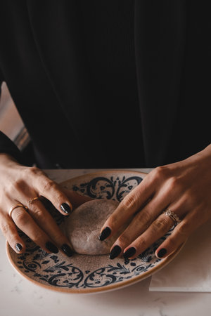 Chocolate inside thin baked dough. Turkish name is bomb.の写真素材