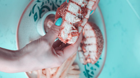Homemade hamburger with fresh vegetablesの写真素材