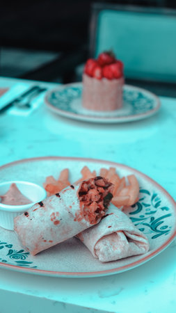 Delicious and grilled wrap sandwichの写真素材