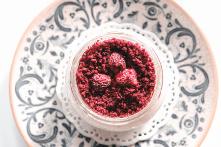 Very delicious dessert in jars, sweet and cakes in jars