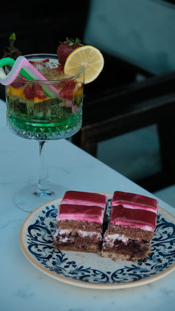 Layered Cake on a Rustic Wooden Table