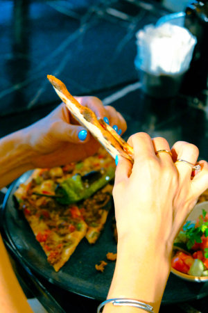 Turkish pizza pita with a different stuffing.の写真素材