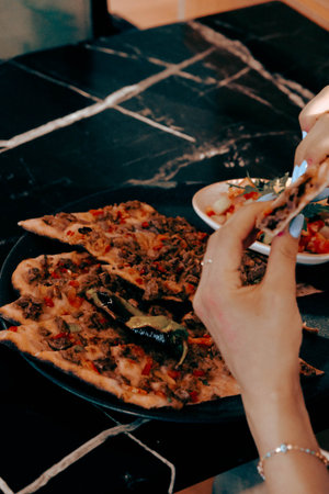 Turkish pizza pita with a different stuffing.の写真素材