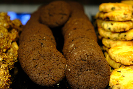 Group of associated cookies. Chocolate chip, oatmeal raisin, white chocolate