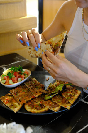 Turkish pizza pita with a different stuffing.の写真素材