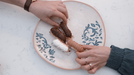 A light, creamy eclair that melts in your mouthの写真素材