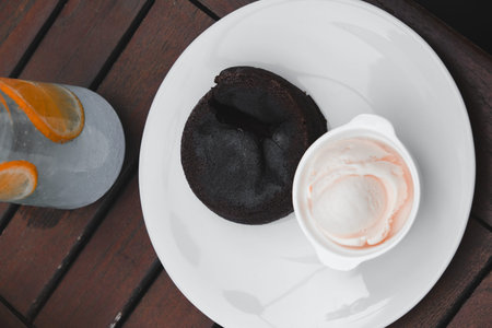 Chocolate souffle on the table