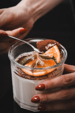 Delicious profiteroles with chocolateの写真素材