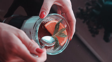 Delicious profiteroles with chocolateの写真素材