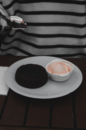 Chocolate cake on the tableの写真素材