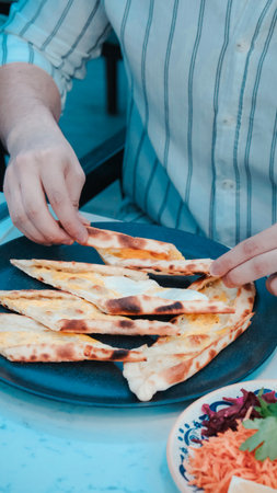 Turkish pizza pita with a different stuffing.の写真素材