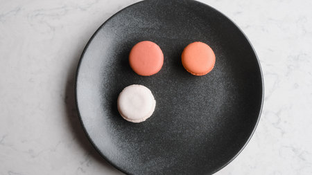 Close-up of macarons cakes of different colorsの写真素材