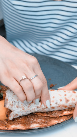 Turkish pizza pita with a different stuffing.の写真素材