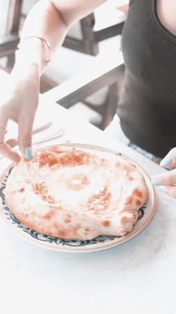 Turkish pizza pita with a different stuffing.の写真素材