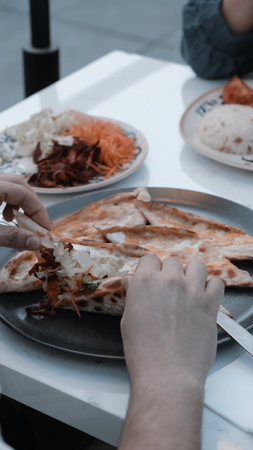 Turkish pizza pita with a different stuffing.の写真素材