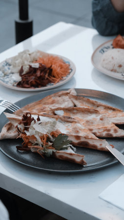 Turkish pizza pita with a different stuffing.の写真素材