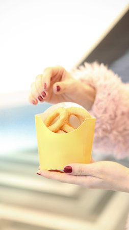 Homemade crunchy fried onion rings, delicious appetizers