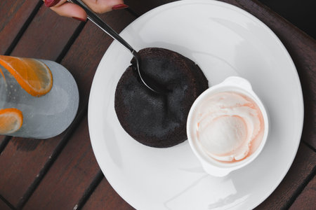 Chocolate souffle on the table