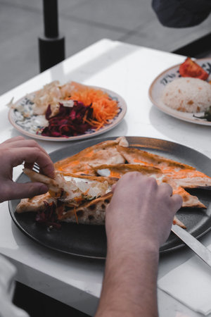 Turkish pizza pita with a different stuffing.の写真素材