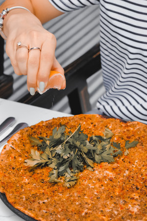 Pizza pita with a different stuffing.の写真素材