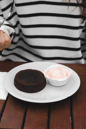 Chocolate souffle on the table
