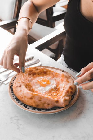 Turkish pizza pita with a different stuffing.の写真素材