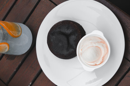 Chocolate souffle on the tableの写真素材