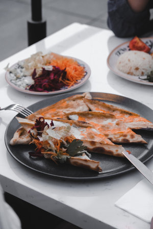 Turkish pizza pita with a different stuffing.の写真素材