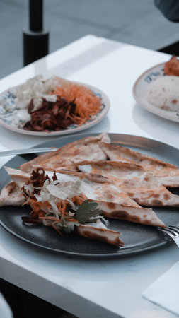 Turkish pizza pita with a different stuffing.の写真素材